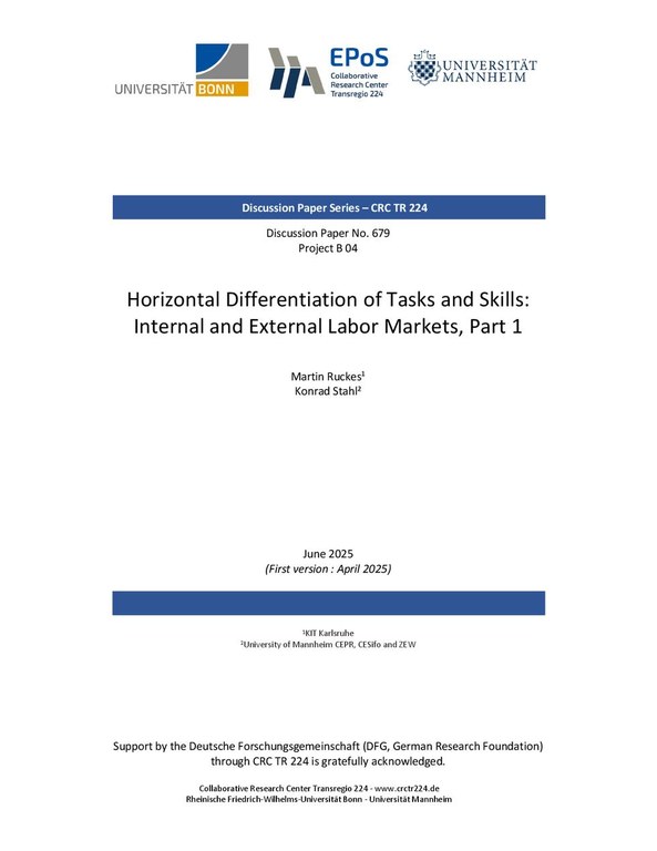 Horizontal Differentiation of Tasks and Skills: Internal and External Labor Markets, Part 1