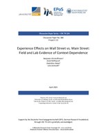 Experience Effects on Wall Street vs. Main Street: Field and Lab Evidence of Context Dependence