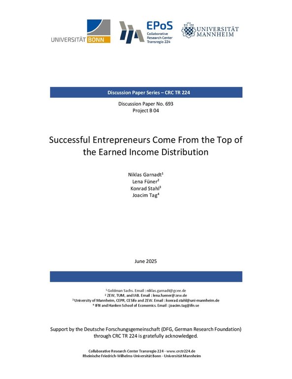 Successful Entrepreneurs Come From the Top of the Earned Income Distribution