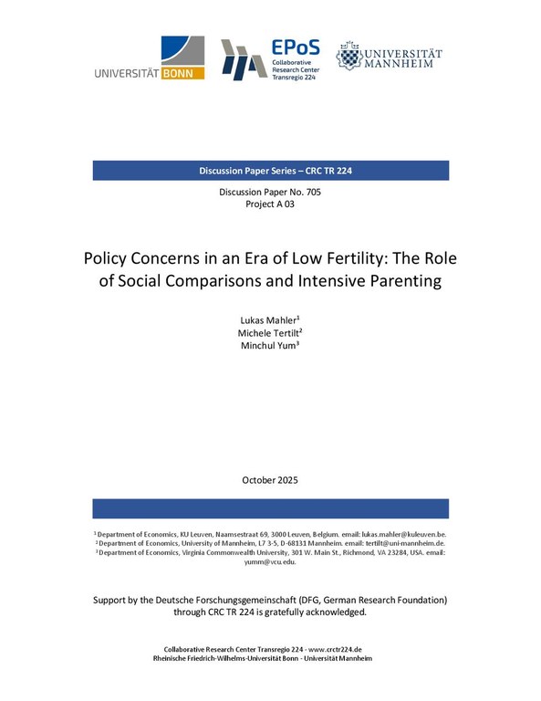 Policy Concerns in an Era of Low Fertility: The Role of Social Comparisons and Intensive Parenting