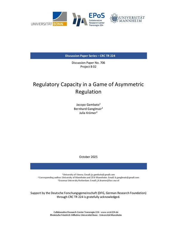 Regulatory Capacity in a Game of Asymmetric Regulation