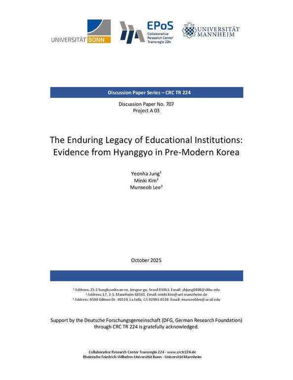 The Enduring Legacy of Educational Institutions: Evidence from Hyanggyo in Pre-Modern Korea