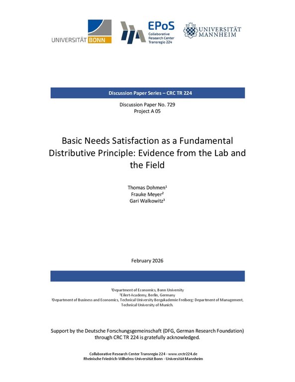 Basic Needs Satisfaction as a Fundamental Distributive Principle: Evidence from the Lab and the Field