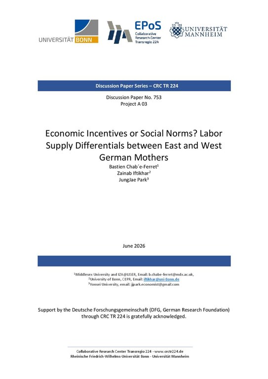Economic Incentives or Social Norms? Labor Supply Differentials between East and West German Mothers